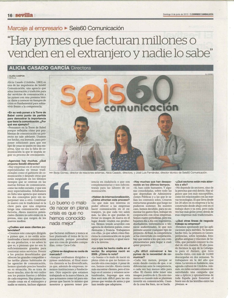 Entrevista a Seis60 en El Correo de Andalucía